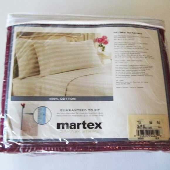 Martex Damask Stripe Full Sheet Set, Burgundy, Cotton Deep Pocket, 300 Thread Ct - Picture 5 of 6